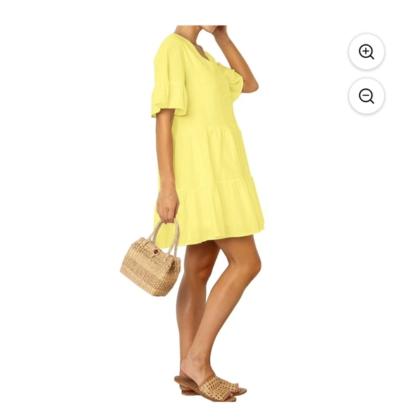 Fancyinn Light Yellow V-Neck Dress With Pockets - Picture 3 of 6